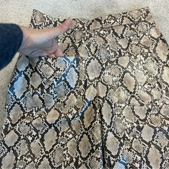 Zara Snake Print Faux Leather Pants Sand Brown High Waist Sz S